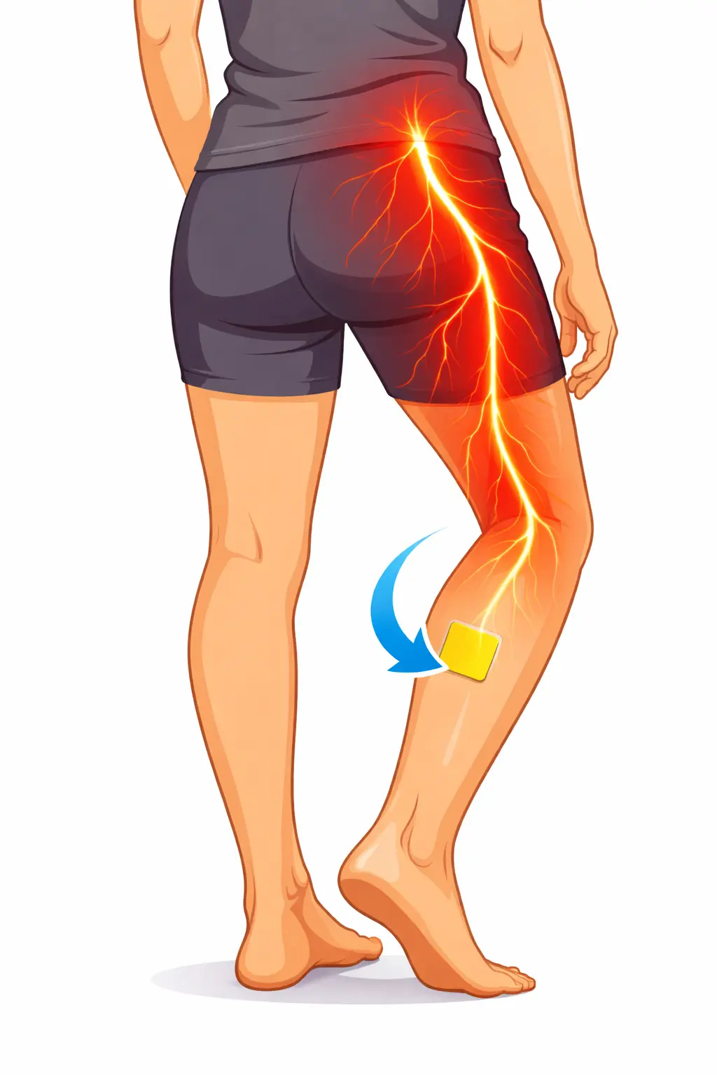 KI-generiertes Bild: Illustration der Pflaster-Anwendung am Ischiasnerv