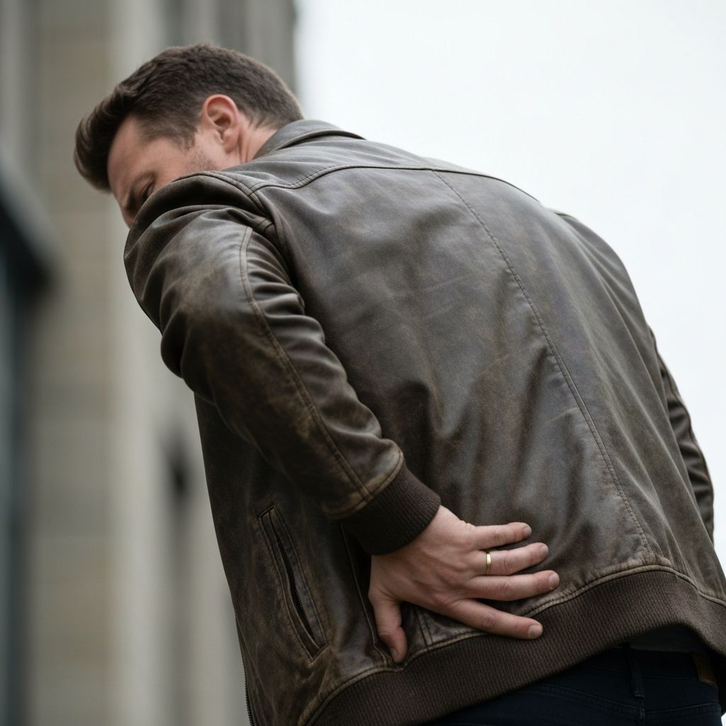 Mann mit Ischiasschmerzen greift sich an den Rücken